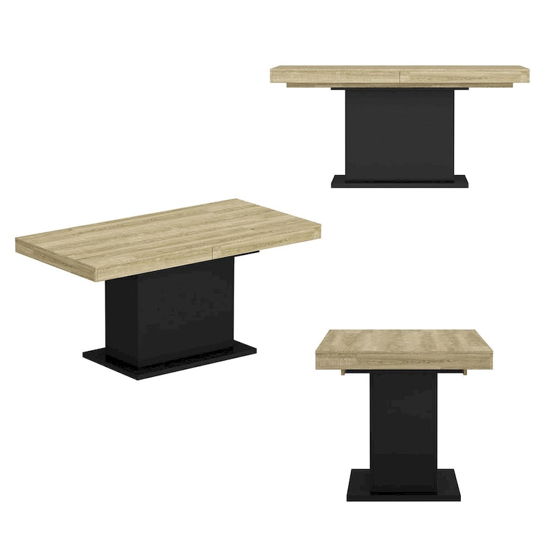 White / Black Extendable Dining Table, I-Shaped Legs, Seats 6–8