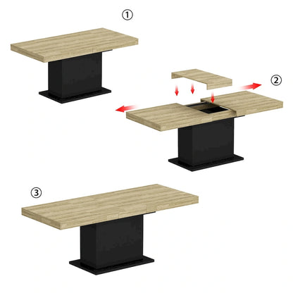 White / Black Extendable Dining Table, I-Shaped Legs, Seats 6–8