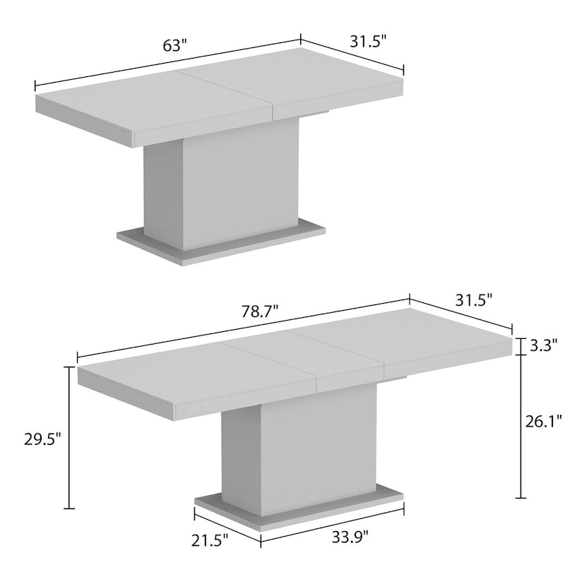 White / Black Extendable Dining Table, I-Shaped Legs, Seats 6–8