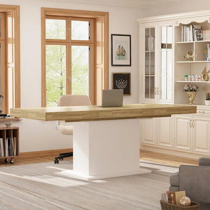 White / Black Extendable Dining Table, I-Shaped Legs, Seats 6–8