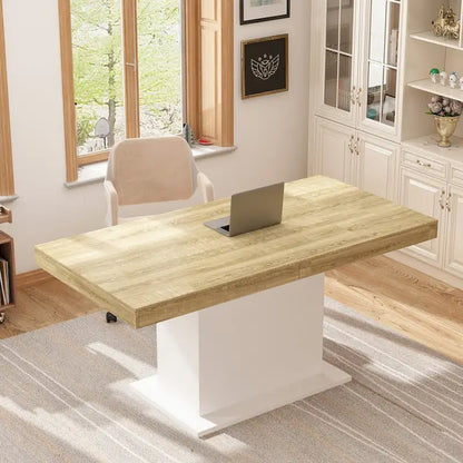 White / Black Extendable Dining Table, I-Shaped Legs, Seats 6–8