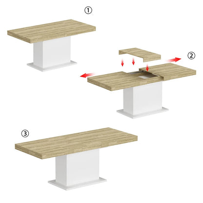 White / Black Extendable Dining Table, I-Shaped Legs, Seats 6–8