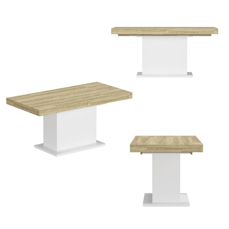 White / Black Extendable Dining Table, I-Shaped Legs, Seats 6–8