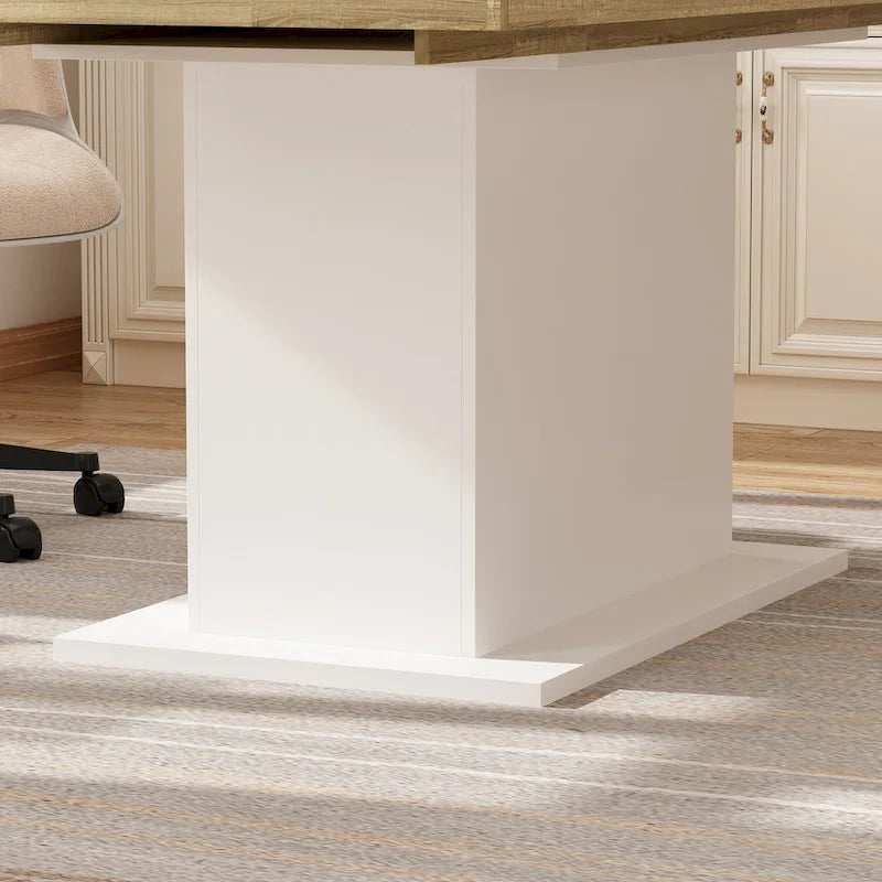 White / Black Extendable Dining Table, I-Shaped Legs, Seats 6–8