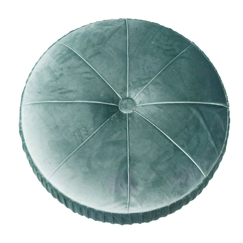 Chamoise / Emerald Pleated Velvet Round Ottoman, 1-Seat