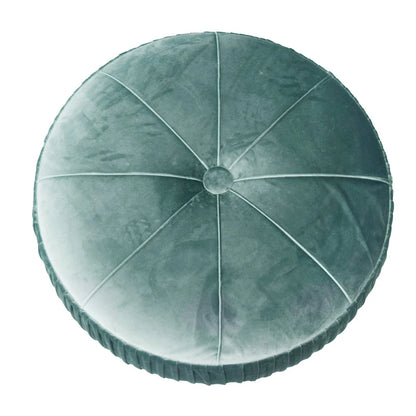 Chamoise / Emerald Pleated Velvet Round Ottoman, 1-Seat