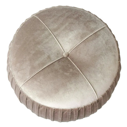 Chamoise / Emerald Pleated Velvet Round Ottoman, 1-Seat