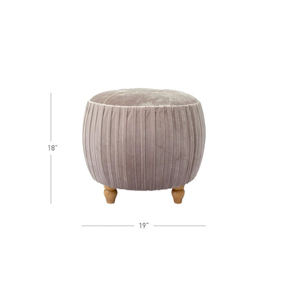 Chamoise / Emerald Pleated Velvet Round Ottoman, 1-Seat