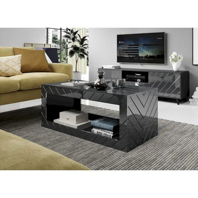 Gray / Black / White High Gloss Modern Coffee Table for 1