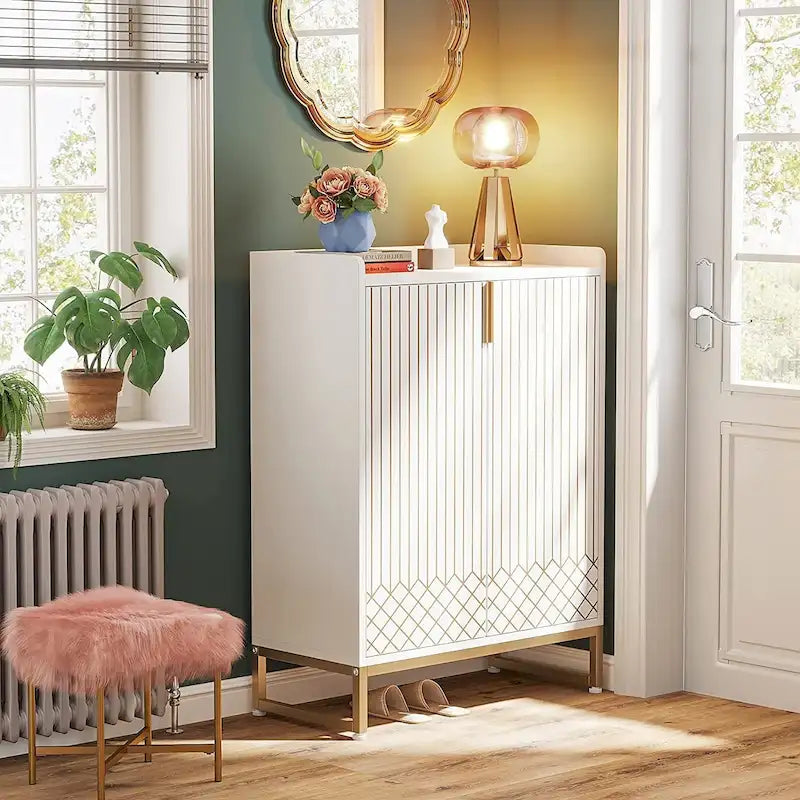 5-Tier Double-Door Shoe Cabinet – White / Brown / Rustic Brown / Grey, Holds 25 Pairs