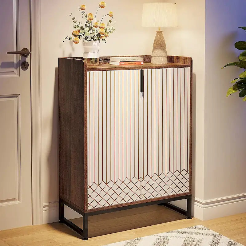 5-Tier Double-Door Shoe Cabinet – White / Brown / Rustic Brown / Grey, Holds 25 Pairs