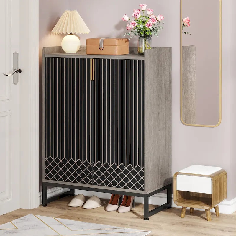 5-Tier Double-Door Shoe Cabinet – White / Brown / Rustic Brown / Grey, Holds 25 Pairs