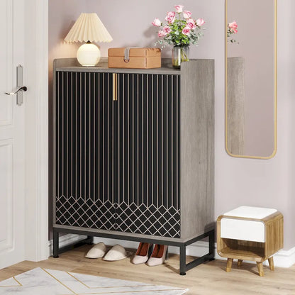 5-Tier Double-Door Shoe Cabinet – White / Brown / Rustic Brown / Grey, Holds 25 Pairs