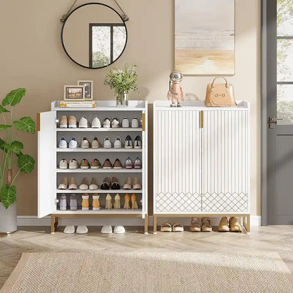 5-Tier Double-Door Shoe Cabinet – White / Brown / Rustic Brown / Grey, Holds 25 Pairs