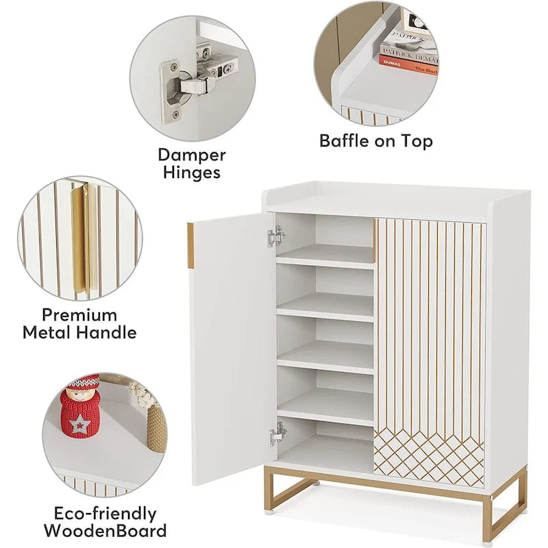 5-Tier Double-Door Shoe Cabinet – White / Brown / Rustic Brown / Grey, Holds 25 Pairs