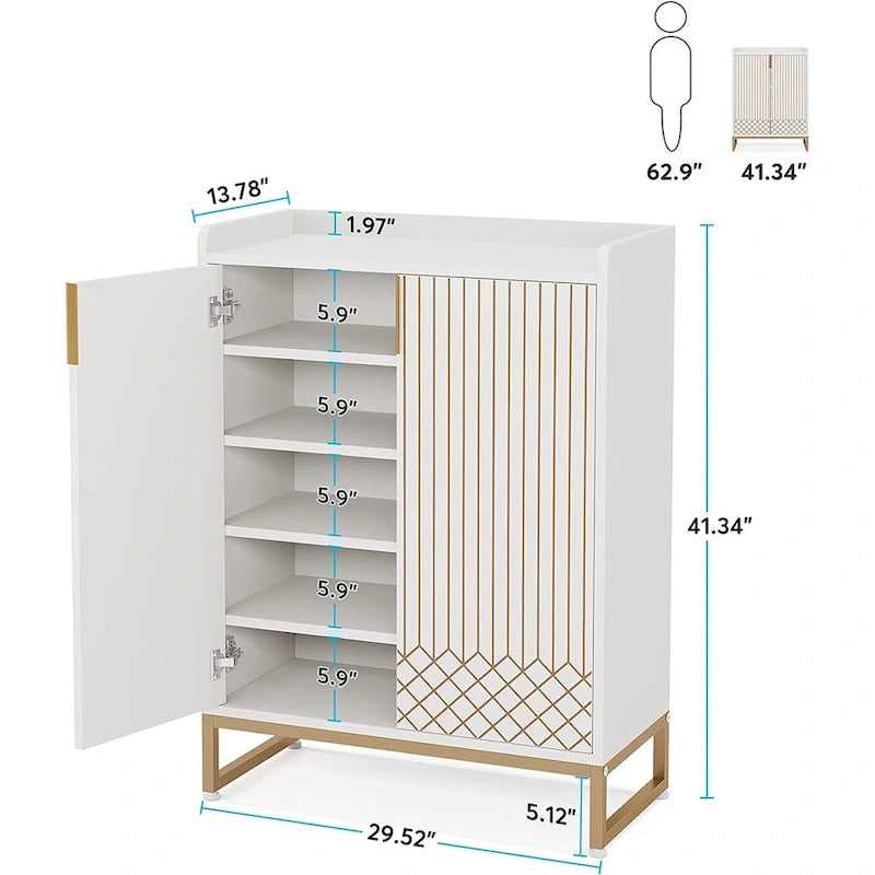 5-Tier Double-Door Shoe Cabinet – White / Brown / Rustic Brown / Grey, Holds 25 Pairs