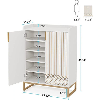 5-Tier Double-Door Shoe Cabinet – White / Brown / Rustic Brown / Grey, Holds 25 Pairs