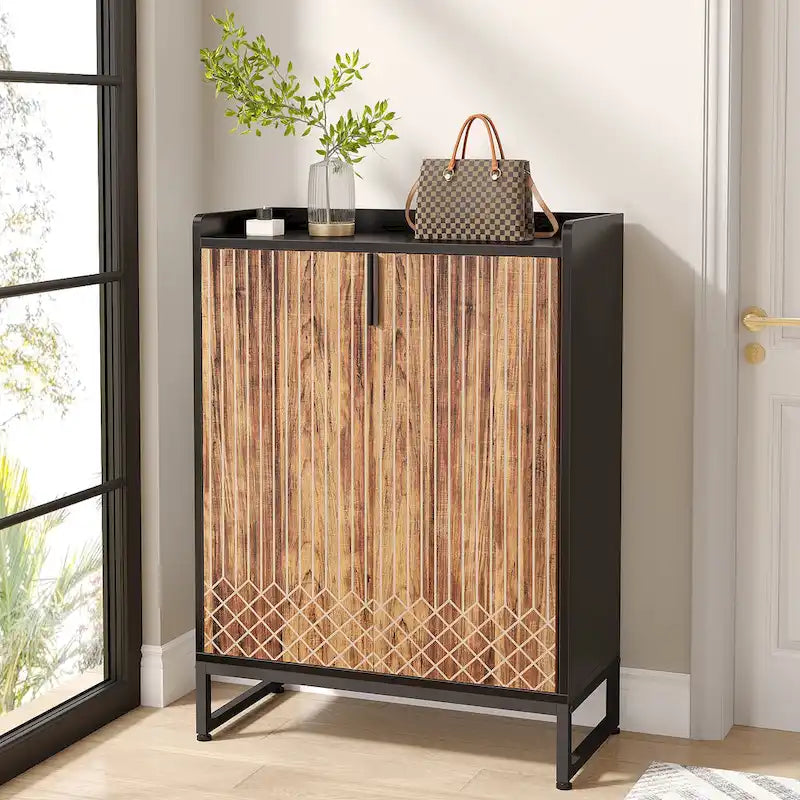 5-Tier Double-Door Shoe Cabinet – White / Brown / Rustic Brown / Grey, Holds 25 Pairs