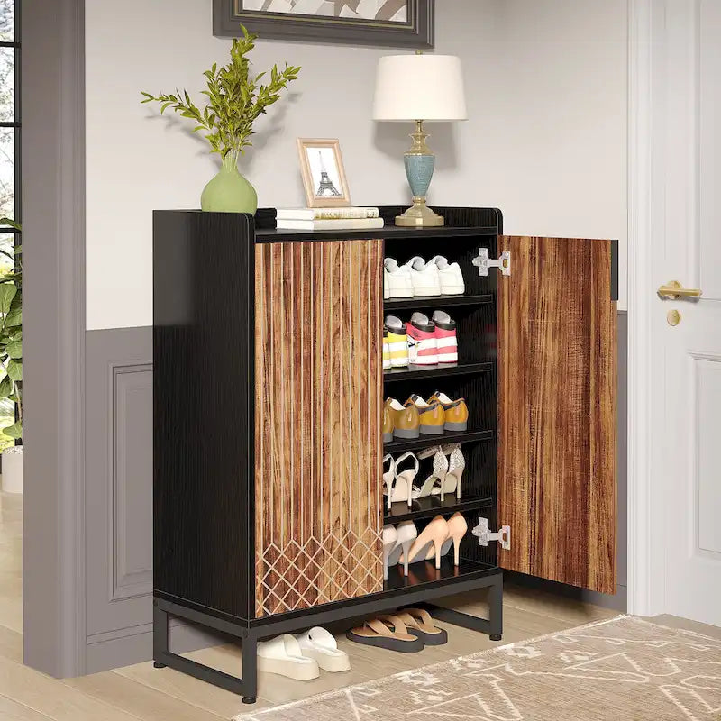 5-Tier Double-Door Shoe Cabinet – White / Brown / Rustic Brown / Grey, Holds 25 Pairs