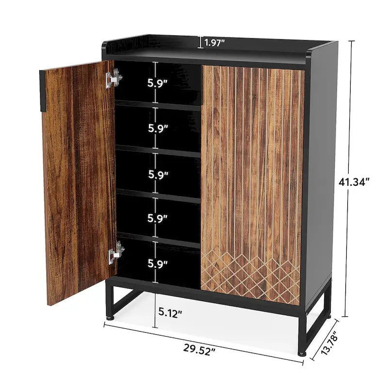 5-Tier Double-Door Shoe Cabinet – White / Brown / Rustic Brown / Grey, Holds 25 Pairs