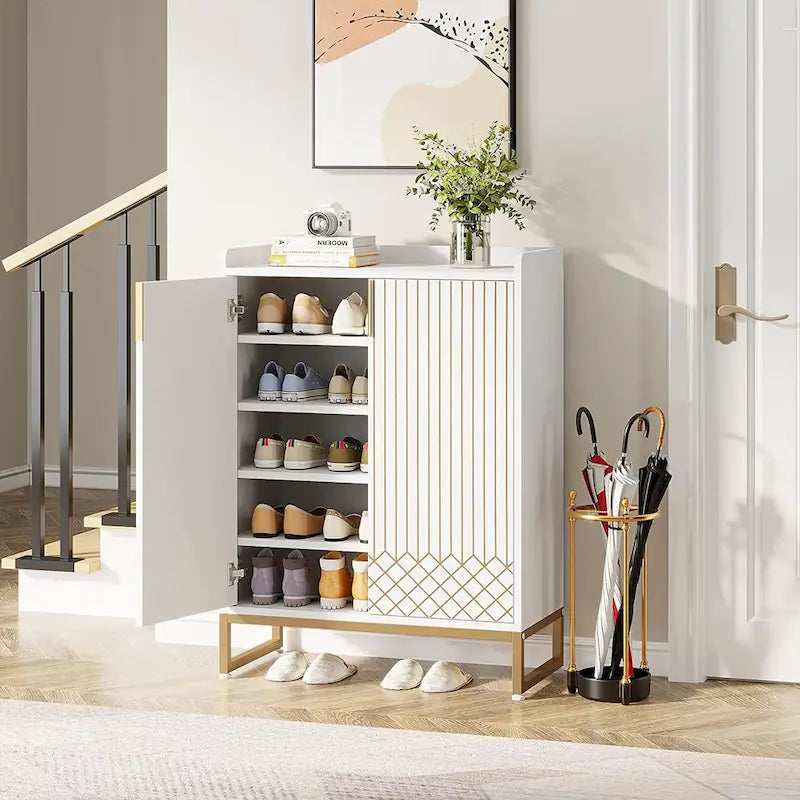 5-Tier Double-Door Shoe Cabinet – White / Brown / Rustic Brown / Grey, Holds 25 Pairs