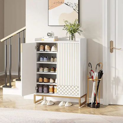 5-Tier Double-Door Shoe Cabinet – White / Brown / Rustic Brown / Grey, Holds 25 Pairs