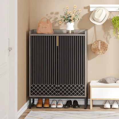 5-Tier Double-Door Shoe Cabinet – White / Brown / Rustic Brown / Grey, Holds 25 Pairs