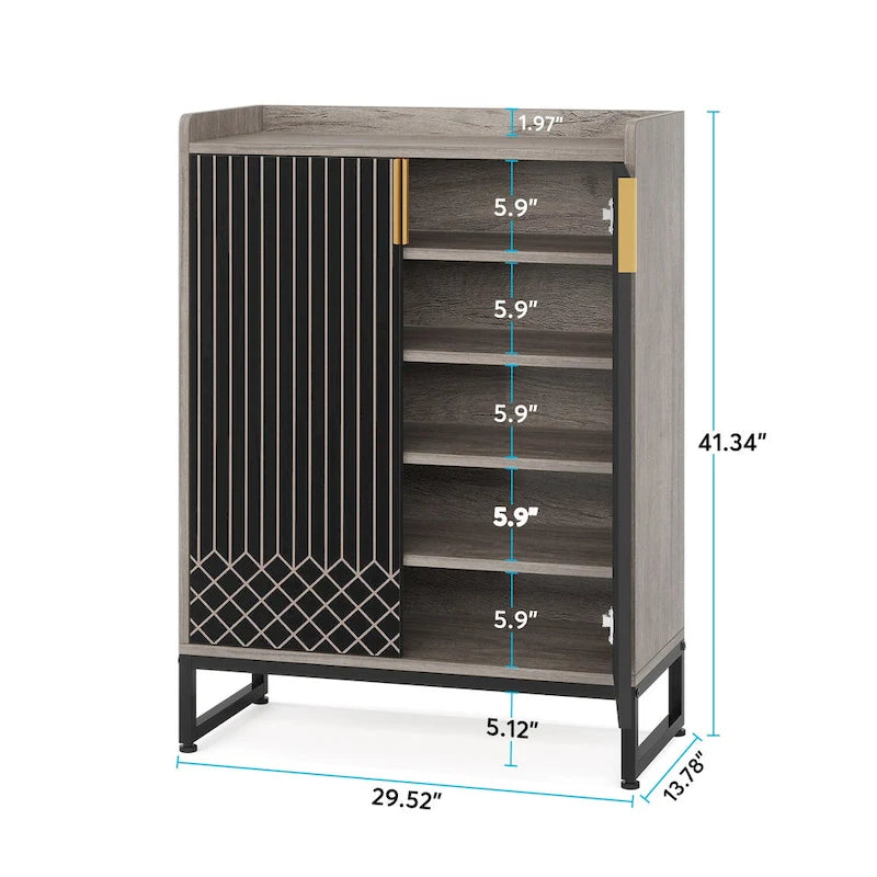 5-Tier Double-Door Shoe Cabinet – White / Brown / Rustic Brown / Grey, Holds 25 Pairs