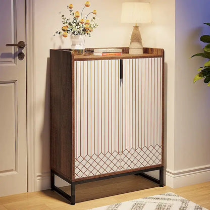 5-Tier Double-Door Shoe Cabinet – White / Brown / Rustic Brown / Grey, Holds 25 Pairs