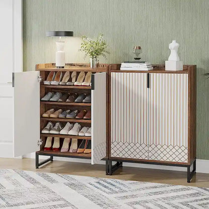 5-Tier Double-Door Shoe Cabinet – White / Brown / Rustic Brown / Grey, Holds 25 Pairs