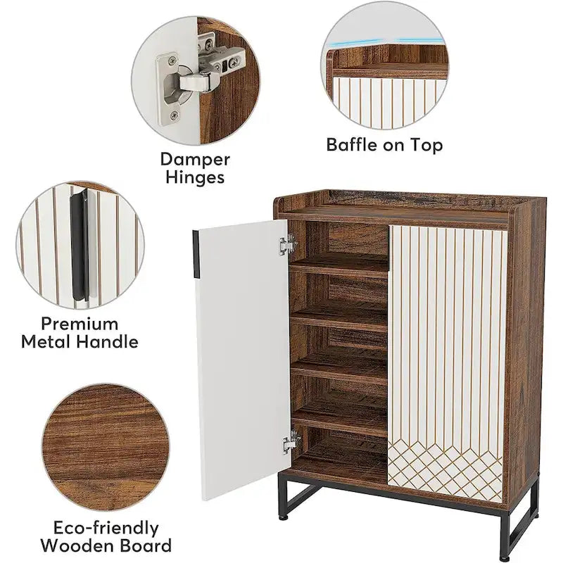 5-Tier Double-Door Shoe Cabinet – White / Brown / Rustic Brown / Grey, Holds 25 Pairs