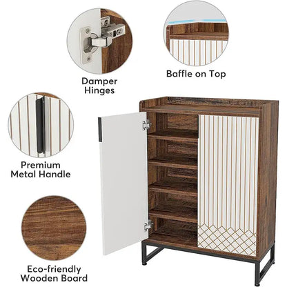 5-Tier Double-Door Shoe Cabinet – White / Brown / Rustic Brown / Grey, Holds 25 Pairs