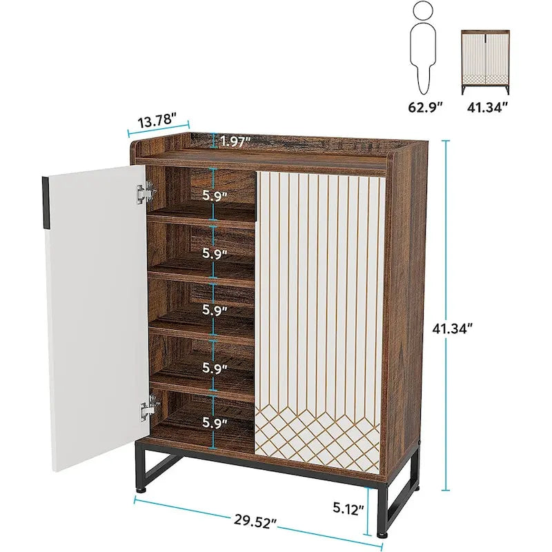 5-Tier Double-Door Shoe Cabinet – White / Brown / Rustic Brown / Grey, Holds 25 Pairs
