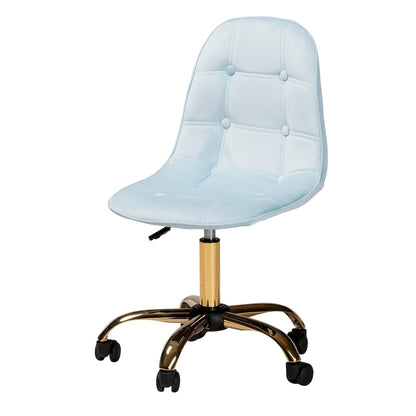 Kabira Contemporary Glam and Luxe Velvet Fabric and Gold Metal Swivel Office chair