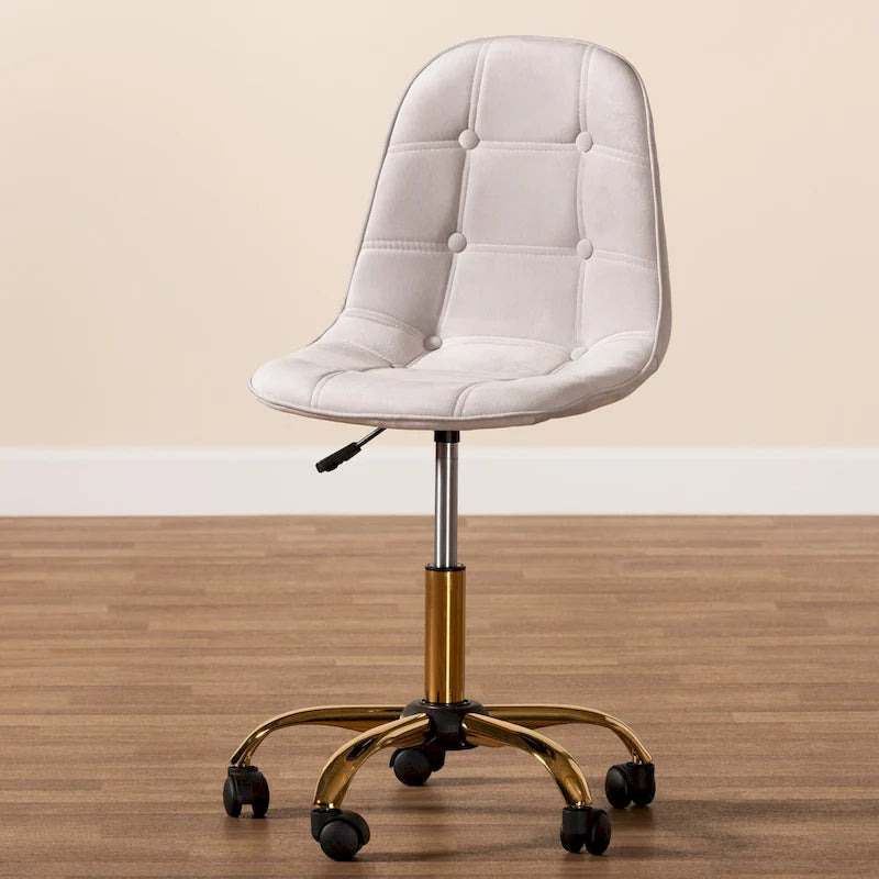 Kabira Contemporary Glam and Luxe Velvet Fabric and Gold Metal Swivel Office chair
