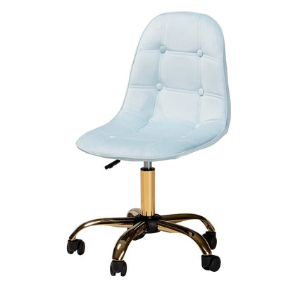 Kabira Contemporary Glam and Luxe Velvet Fabric and Gold Metal Swivel Office chair
