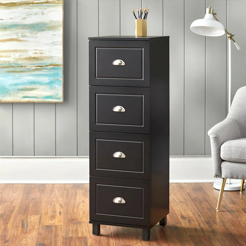 Black / Espresso / White 4-Drawer Filing Cabinet, Contemporary Style, Single-User