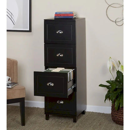 Black / Espresso / White 4-Drawer Filing Cabinet, Contemporary Style, Single-User