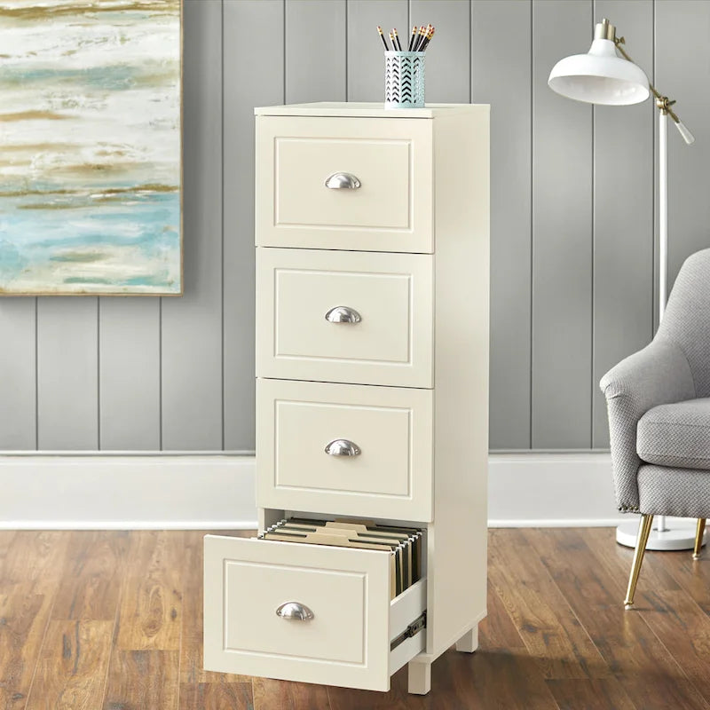 Black / Espresso / White 4-Drawer Filing Cabinet, Contemporary Style, Single-User