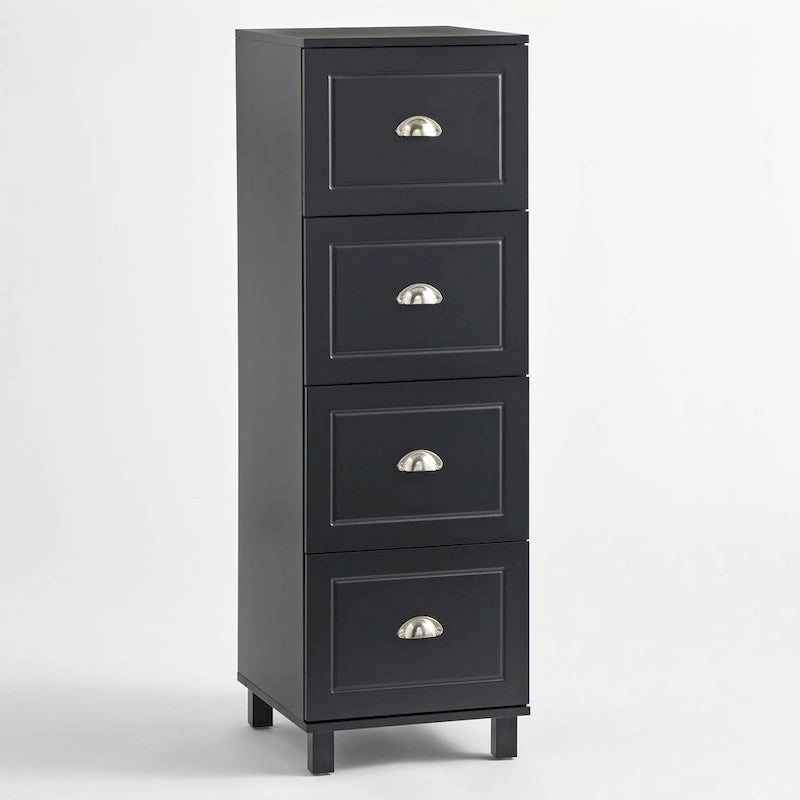 Black / Espresso / White 4-Drawer Filing Cabinet, Contemporary Style, Single-User