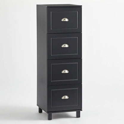 Black / Espresso / White 4-Drawer Filing Cabinet, Contemporary Style, Single-User