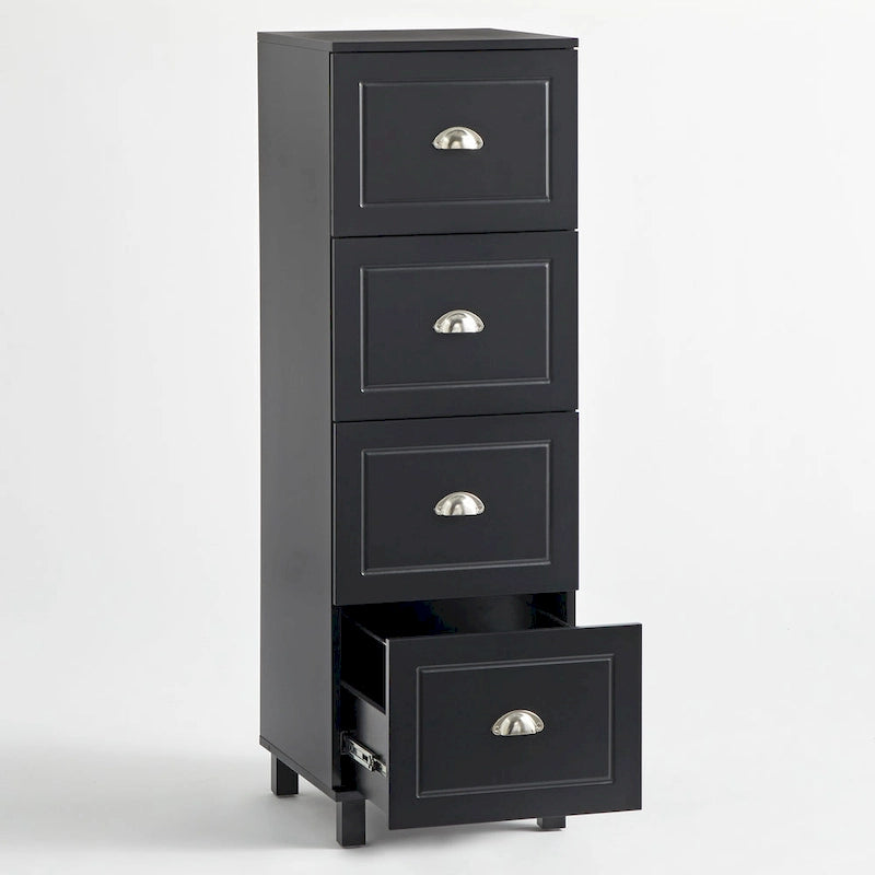Black / Espresso / White 4-Drawer Filing Cabinet, Contemporary Style, Single-User