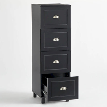 Black / Espresso / White 4-Drawer Filing Cabinet, Contemporary Style, Single-User