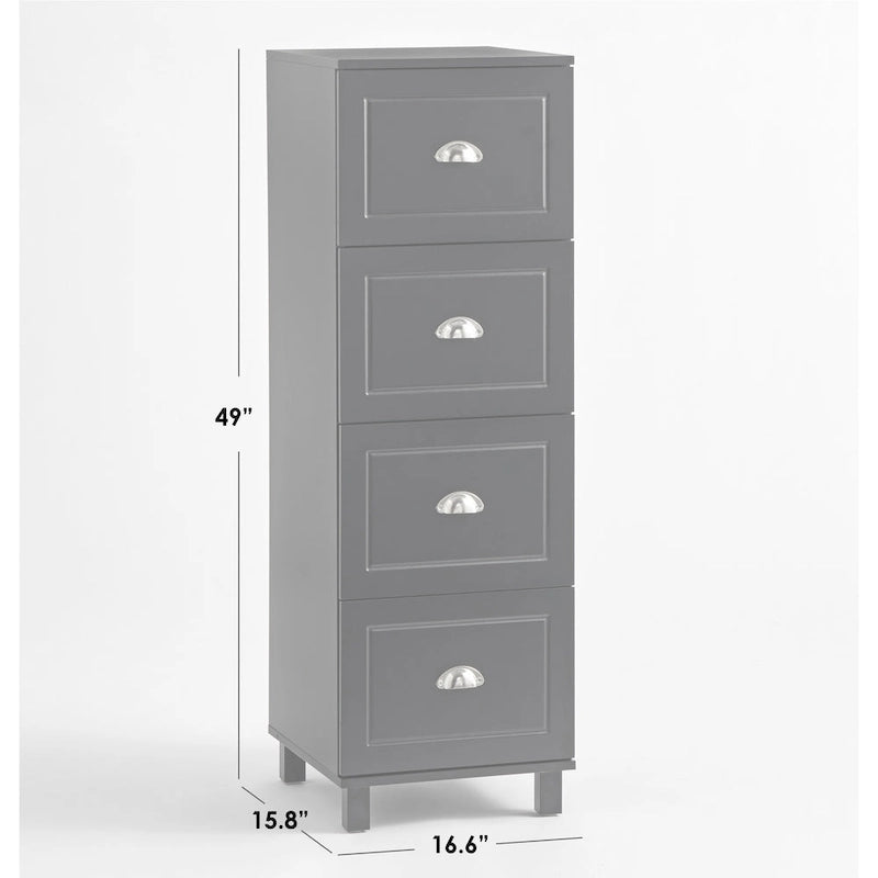Black / Espresso / White 4-Drawer Filing Cabinet, Contemporary Style, Single-User
