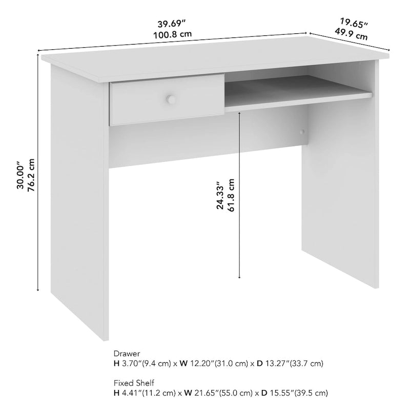 40" Writing Desk – White / Harvest Cherry / Espresso Oak / Heather Gray, Single