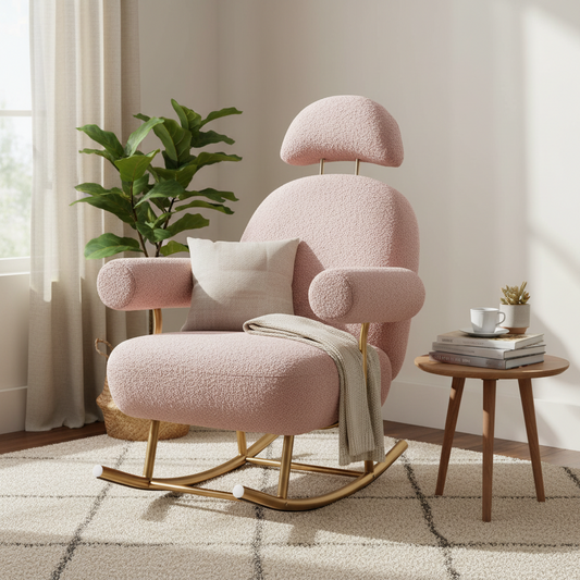 Pink / Beige Faux Sherpa Rocker Glider Chair, Single Seat