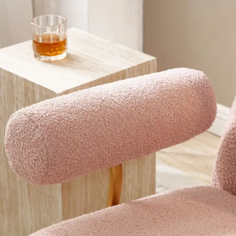 Pink / Beige Faux Sherpa Rocker Glider Chair, Single Seat