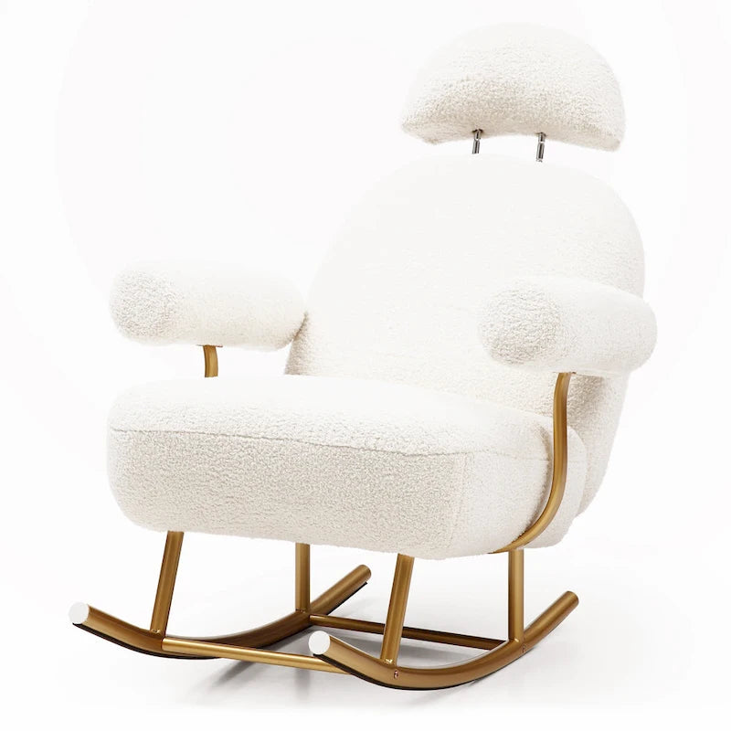 Pink / Beige Faux Sherpa Rocker Glider Chair, Single Seat
