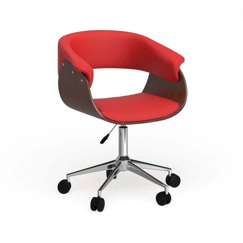 Faux Leather Office Chair with Chrome Base and Curved Wood Seat