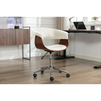 Faux Leather Office Chair with Chrome Base and Curved Wood Seat